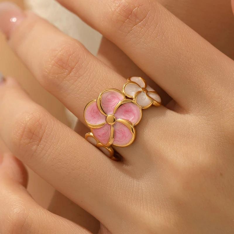 Stainless Steel Hollow Daisy Flower Rings for Women Simple Gold Copper Color Open Ring Anti Allergic Rust Proof Stylish Zircon