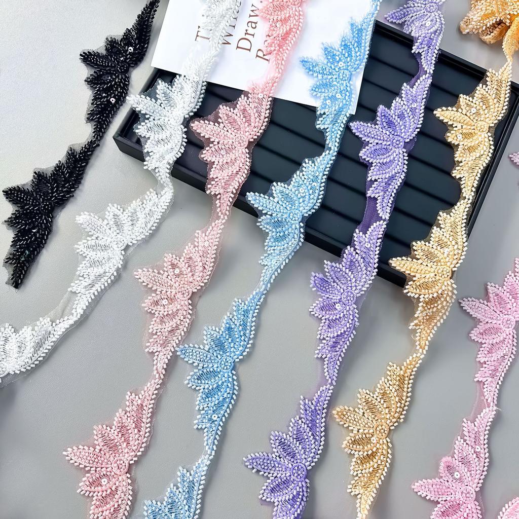 White Beaded Sequined Mesh Bottom Barcode Clothing Dress Embroidery Accessories Robe Clothing Lace