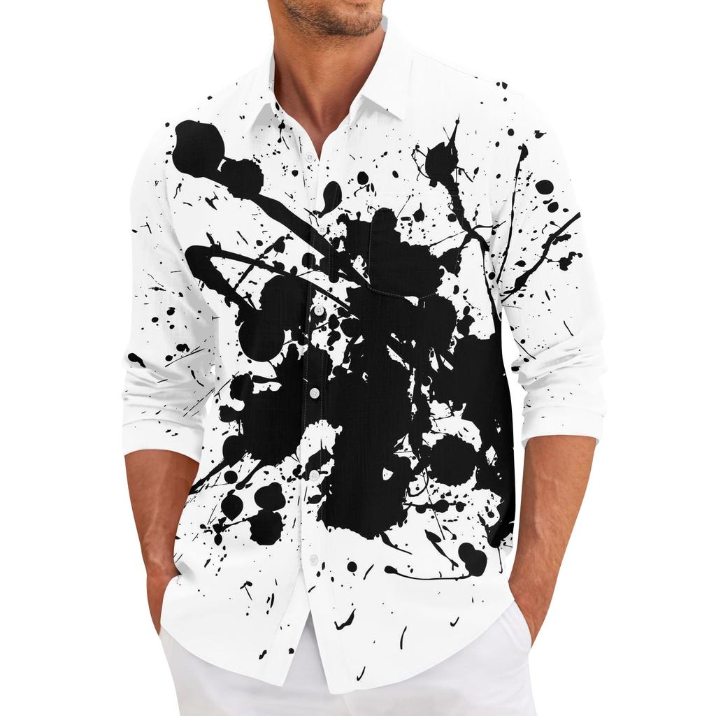 Men'S Casual Loose Fitting Long Sleeved Shirt Fashionable Lapel Shirt Top