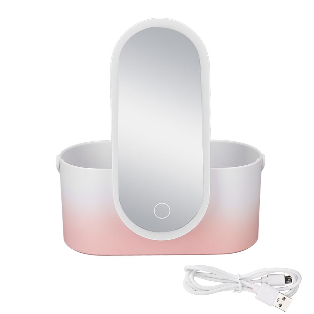 Makeup Case Pink Gradient Portable Large Capacity Foldable Rotating LED Light Makeup Storage Box With Makeup Mirror