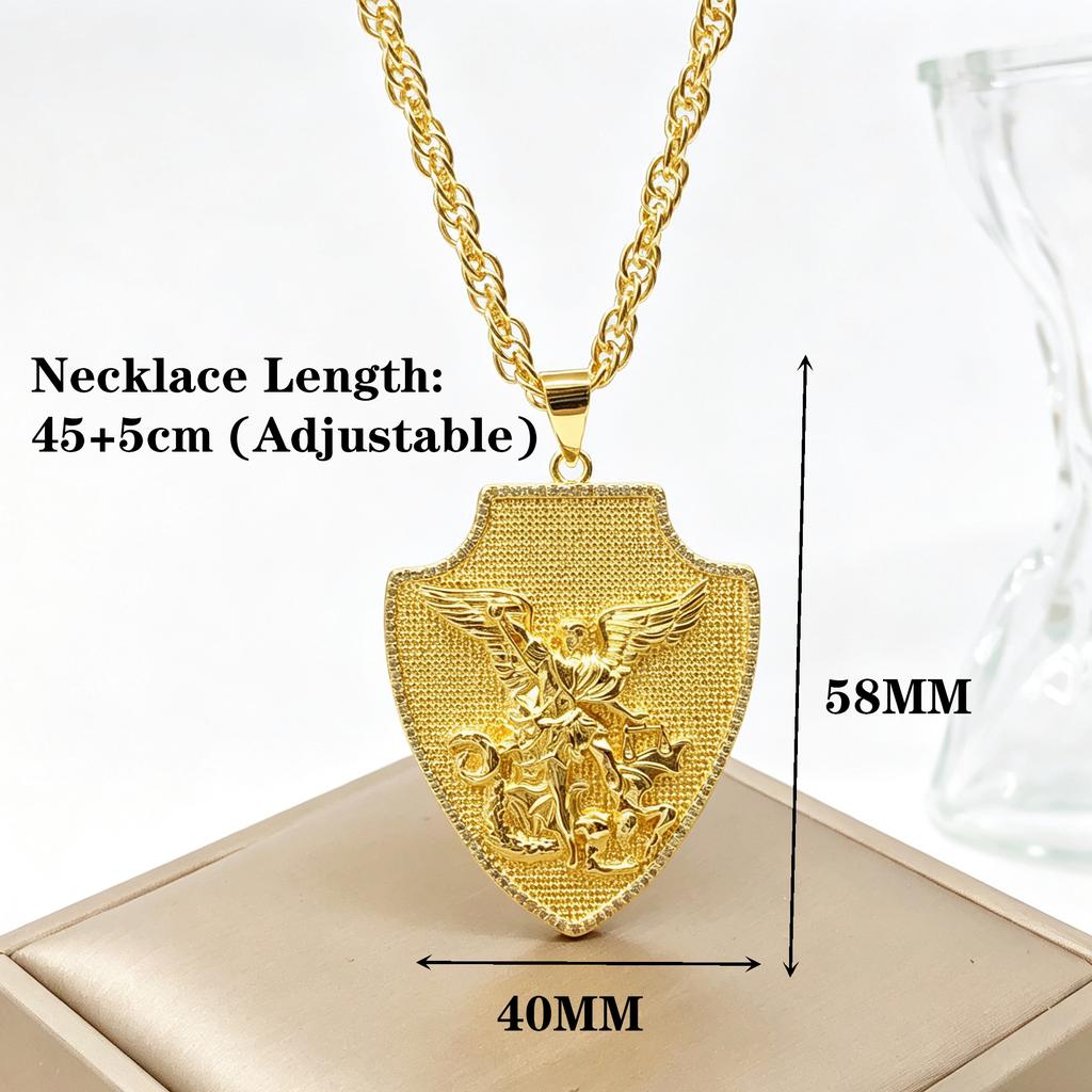 Hip-Hop Gold-Plated Saint Michael Archangel Medal Pendant Necklace for Men Women Party Religious Protection Jewelry Prayer Gift