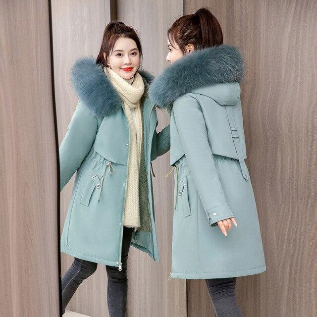 Женское зимнее пальто с подкладкой из искусственного меха с капюшоном, длинное пальто с большим карманом, куртка-пуховик, парки с хлопковой подкладкой, верхняя одежда, пальто, 6 цветов