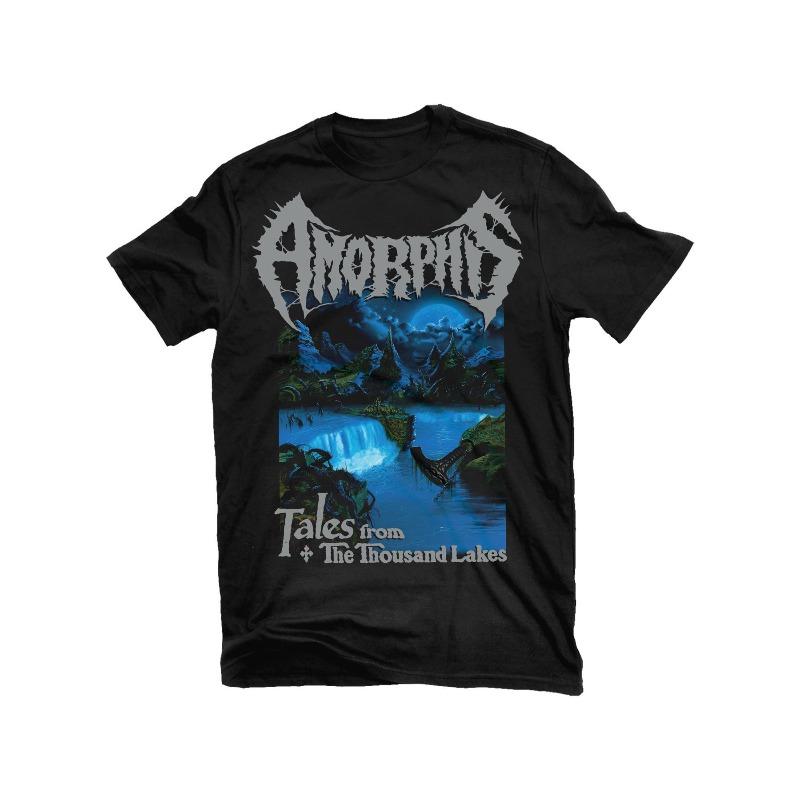 Amorphis Black Regular Fit Tshirt Story From Thousand Lakes Pattern And Text Design Metal Music Band Artwork Round Neck