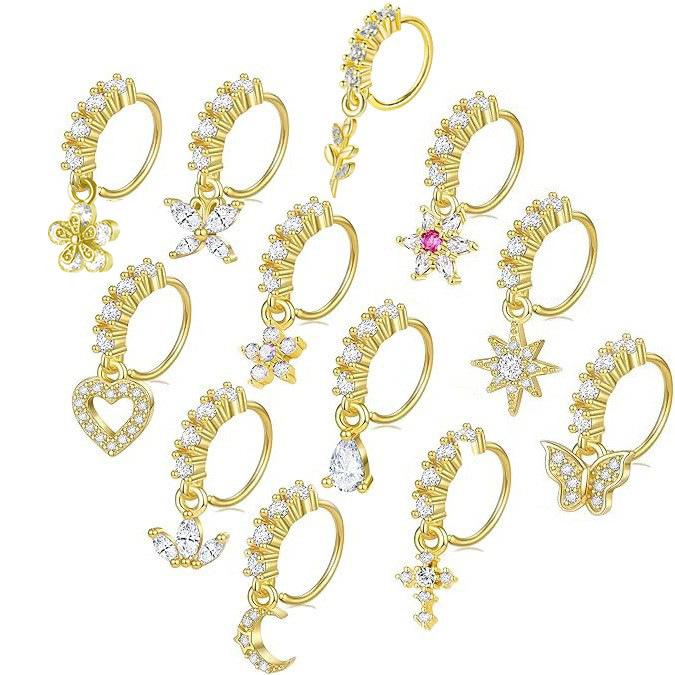 Lady's pierced ear piercing, Zircon cross nose stud, butterfly nose ring piercing, nose jewelry
