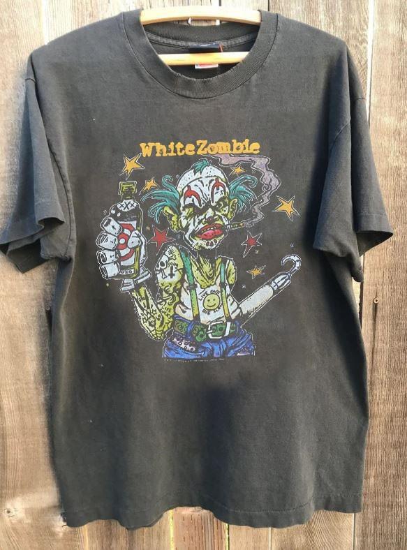 Vintage 1995 WHITE ZOMBIE Band Shirt Graphic Charcoal Color Tshirt KH16633