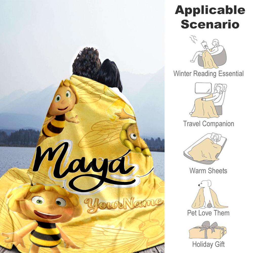 Biene Maja Customize Text Blanket Cozy Customizable Blanket Comfortable for Livingroom Office Office Chair Picnics All-Season Use