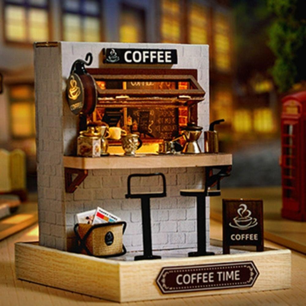 Coffee Shop Model Mini Doll House Miniature DIY Small House Kit DIY Miniature Dollhouses Girls