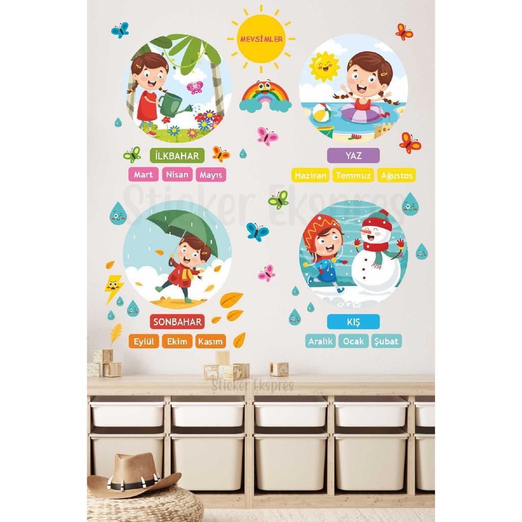Seasons Kindergarten Nursery School Children's Room Seasons Wall Door Glass Sticker Set