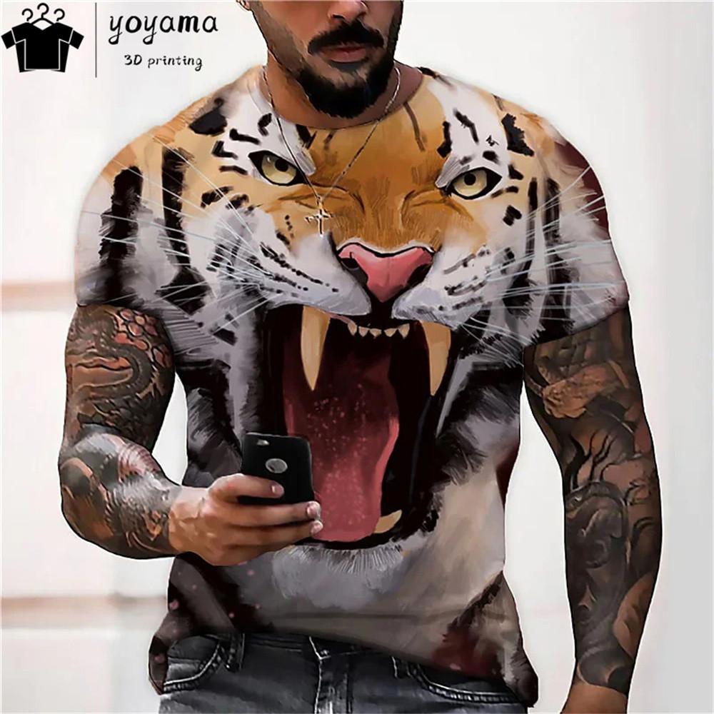 Мужская футболка с 3d принтом тигра, футболки, топы, модная мужская футболка с рисунком животного, уличная одежда большого размера, модная одежда с круглым вырезом