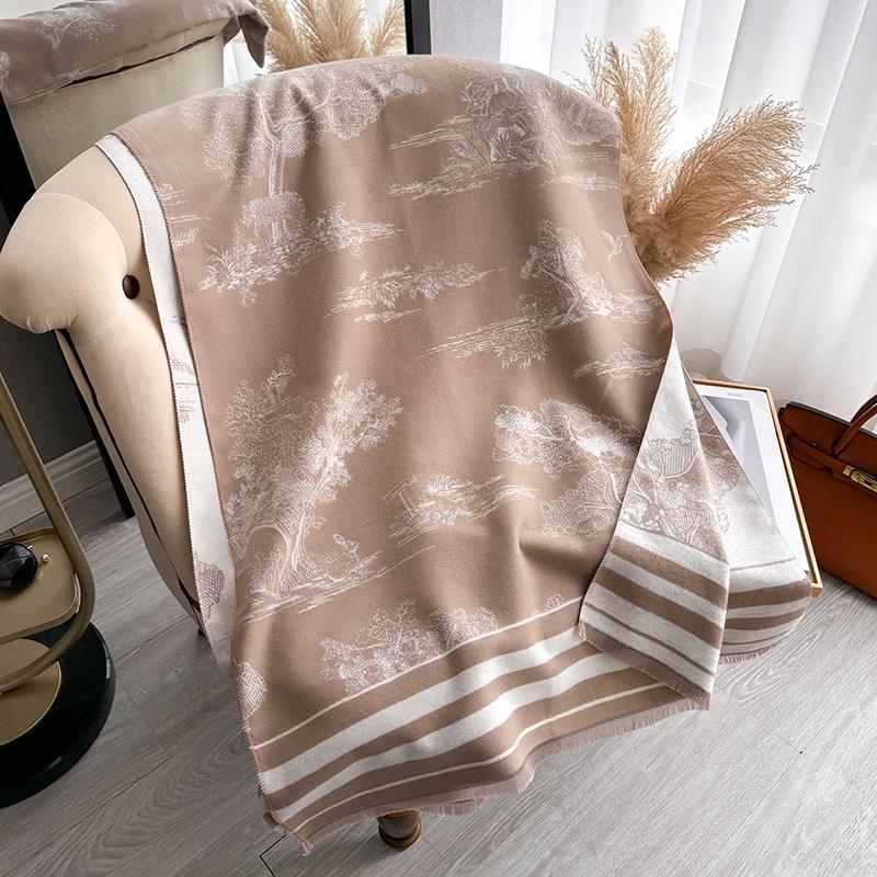 Мори Осень и Зима Теплый Продвинутый Чувство Снижения Возраста Шарф Двусторонний Принт Накидка Классический Цвет Универсальный Шарф Женский