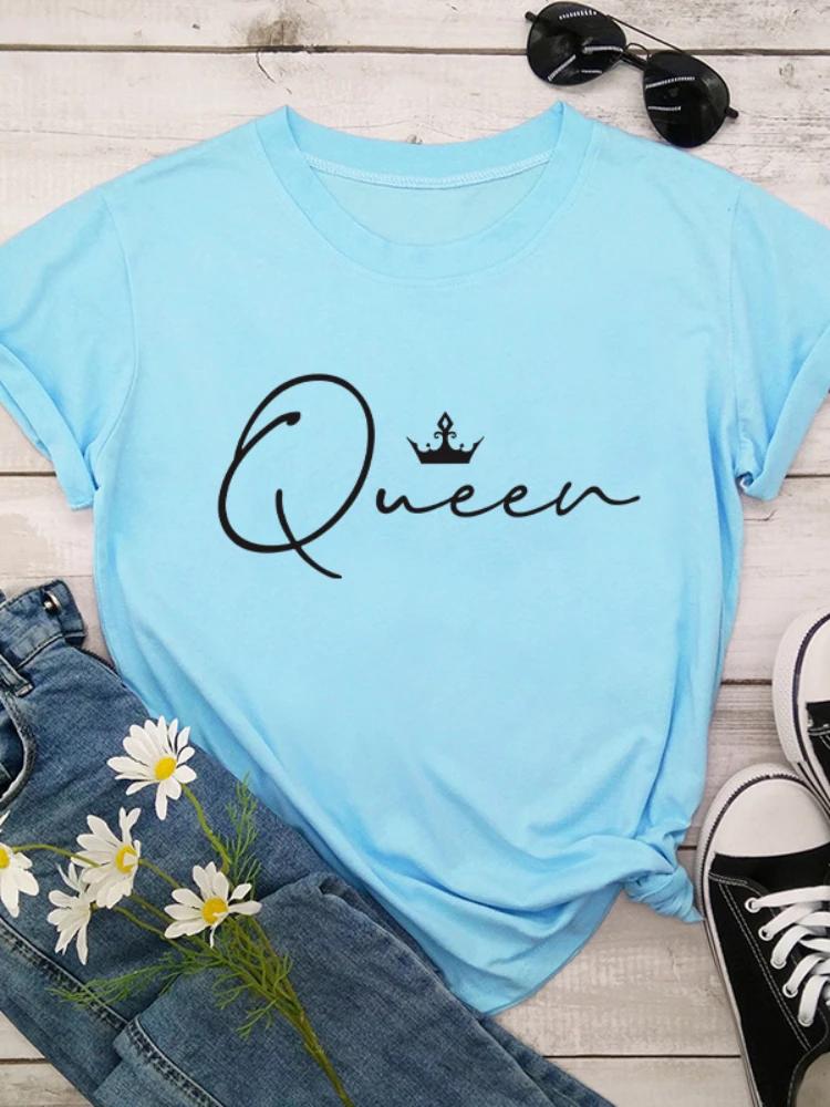 8 цветов Crown Queen Letter Print Футболка женская с коротким рукавом O-образным вырезом свободная футболка летняя женская футболка топы одежда Mujer