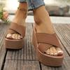 Summer Crossed Wedge Heel Slippers Women's Muffin Large Size Casual Thick Bottom Cool Slippers 34-43