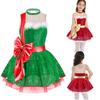 Kids Girls Shiny Sequins Christmas Dance Dress Santa Claus Costumes Ballet Tutu Dress Figure Ice Skating Dress