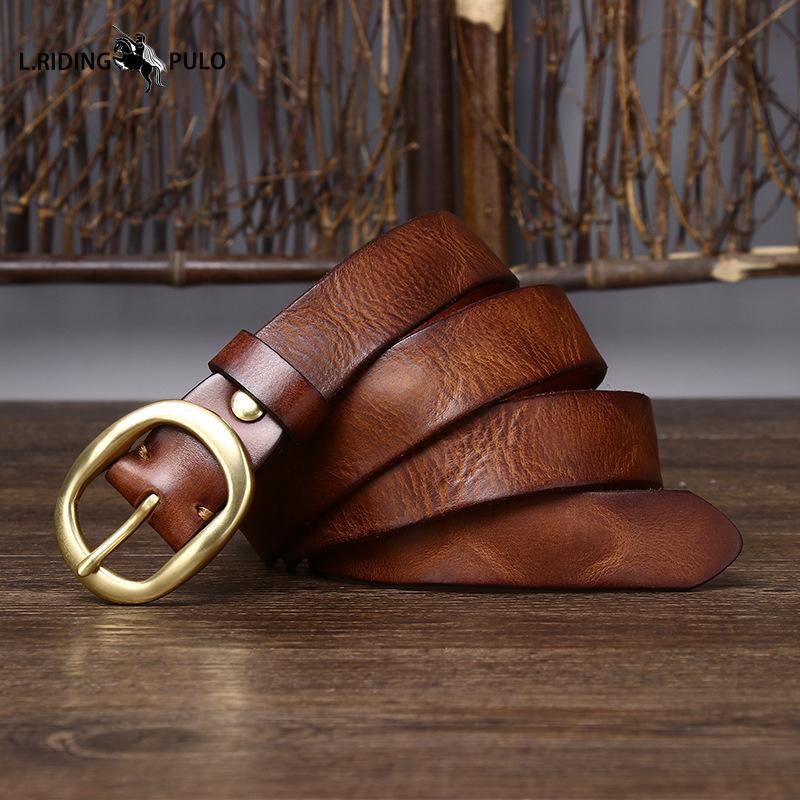 Ретро Плиссированный Модный Ремень с Медной Пряжкой для Женщин Натуральная Кожа Первый Слой Чистая Коровья Кожа Универсальный Джинсовый Ремень