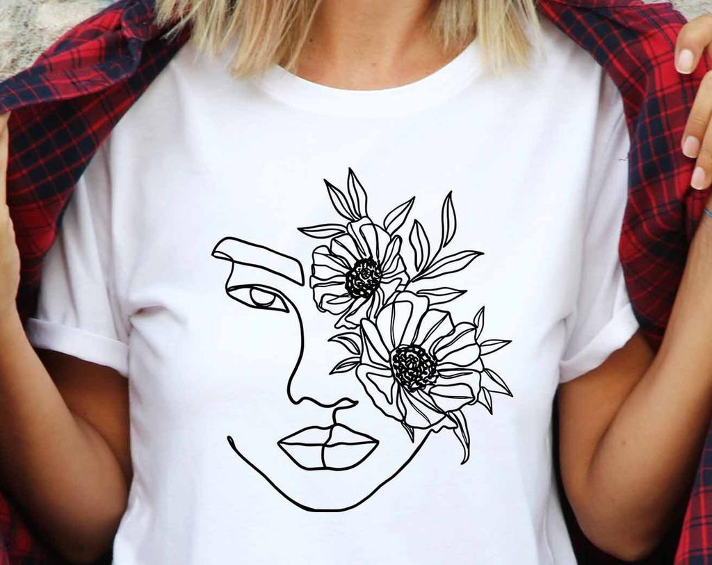 Floral Face Opuntia Flower Line Art Shirt, Female Face Drawing, Naked Woman, Abstract Woman Body, Minimalist Woman, Boho Art Abstract Design