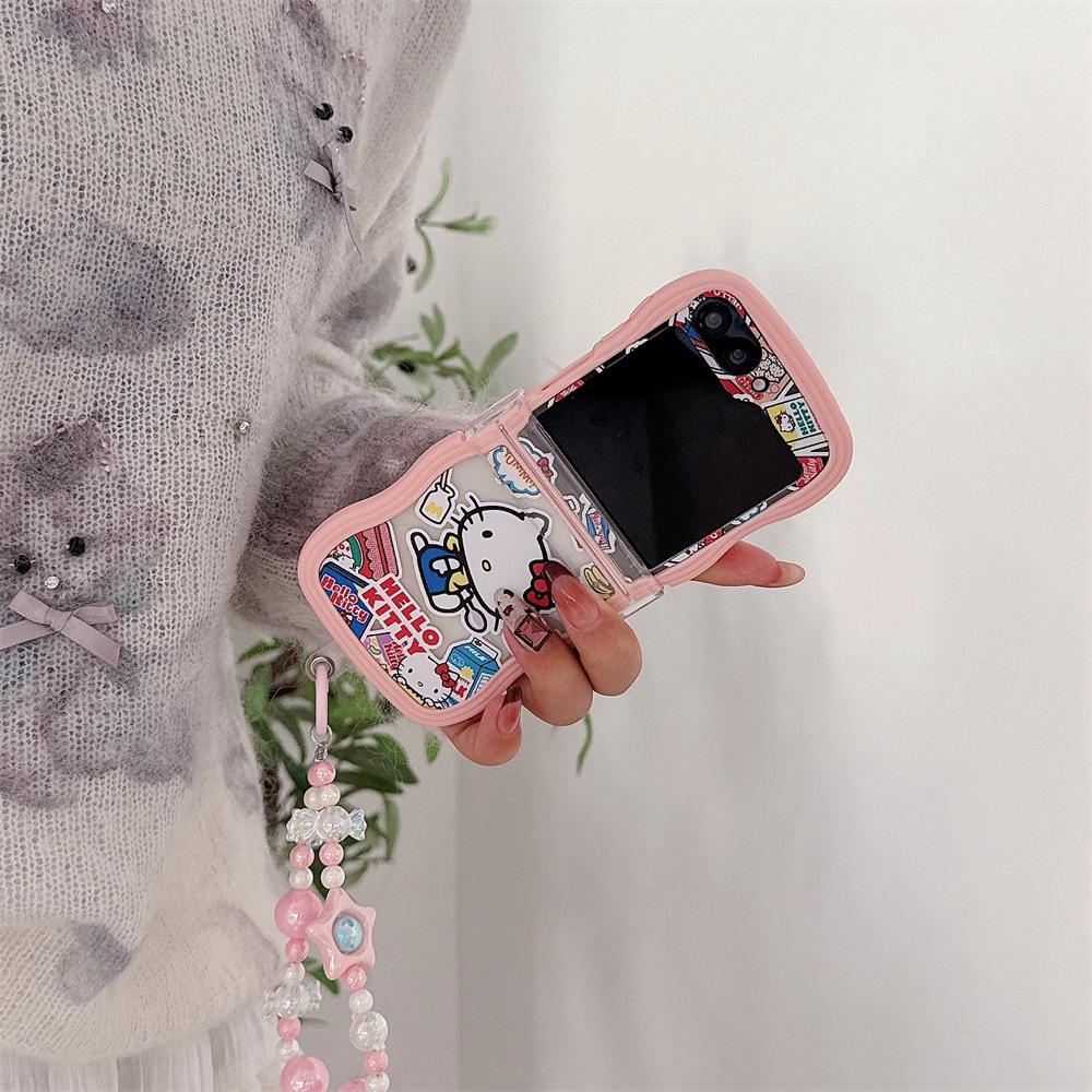 Мягкий защитный чехол из поликарбоната Hello Kitty с ремешком для серии Samsung Galaxy Z Flip