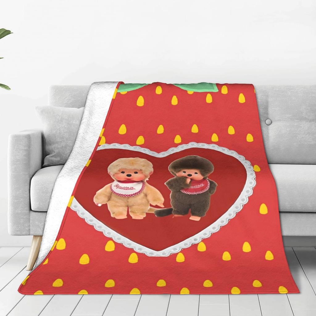M-Monchhichis Flannel Blanket Autumn meme Soft Warm Throw Blanket for Child Living Room Comfortable Bedspread Sofa Bed Cover