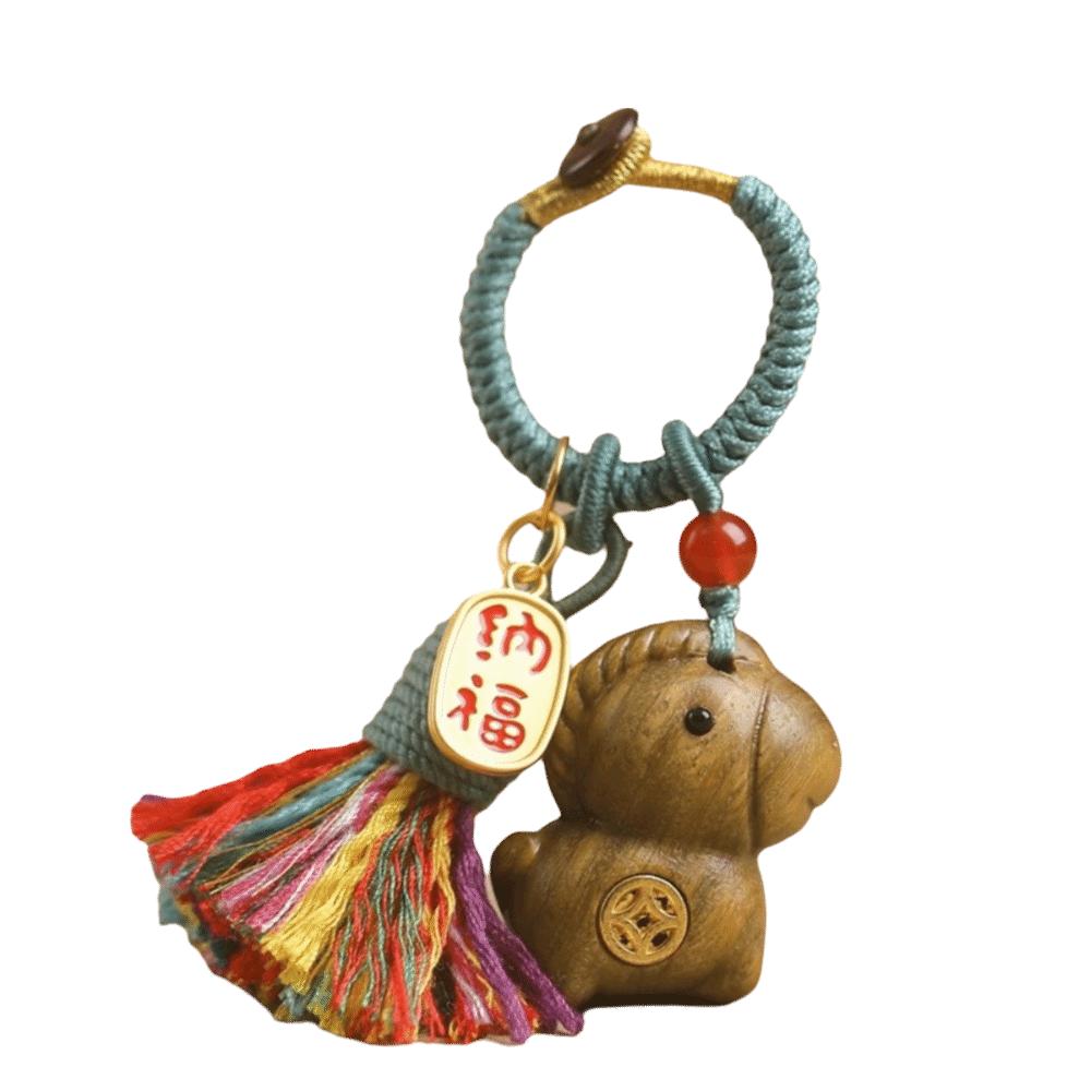 Handmade Rope Sandalwood Keychain Sandalwood Material Fortune Horse Keychain  Festival Decoration