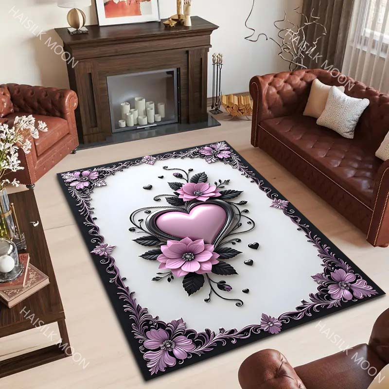 Beautiful Gothic Romantic Style Heart Art Pattern Carpet Living Room Bedroom Sofa Home Decor Non-slip Floor Mat Gift for Family