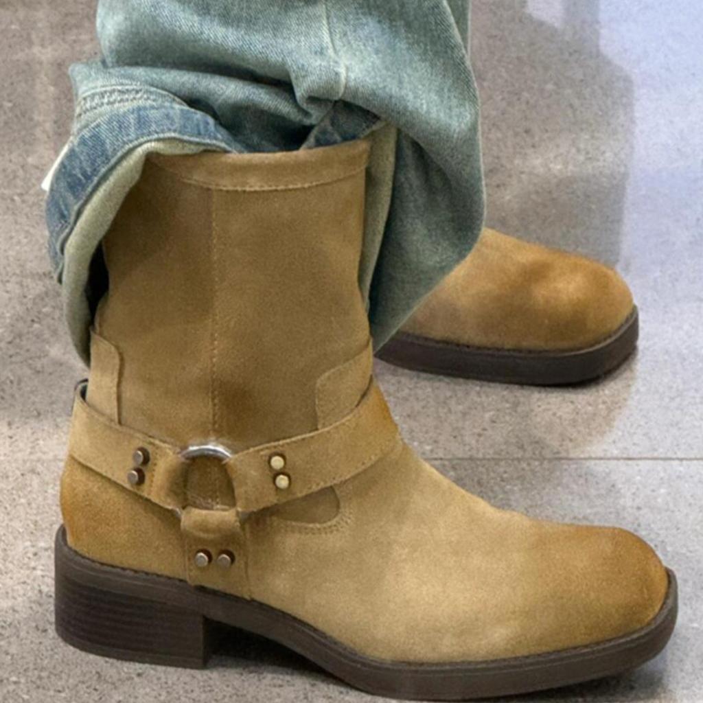 Винтажная пряжка для ремня Maillard, полусапоги, ковбойские сапоги в западном стиле, ботинки Мартин, женские осенне-зимние ботильоны на толстом каблуке с квадратным носком