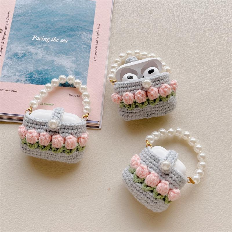 Plush tulip pearl bag for AirPods pro1/1/1 generation apple bluetooth wireless headset cover soft