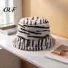 Cold Weather Outdoor Ear Protection Zebra Stripe Bucket Hat, Winter Warm Fuzzy Fisherman Plush Versatile Casual Streetwear Faux Fur Hat for