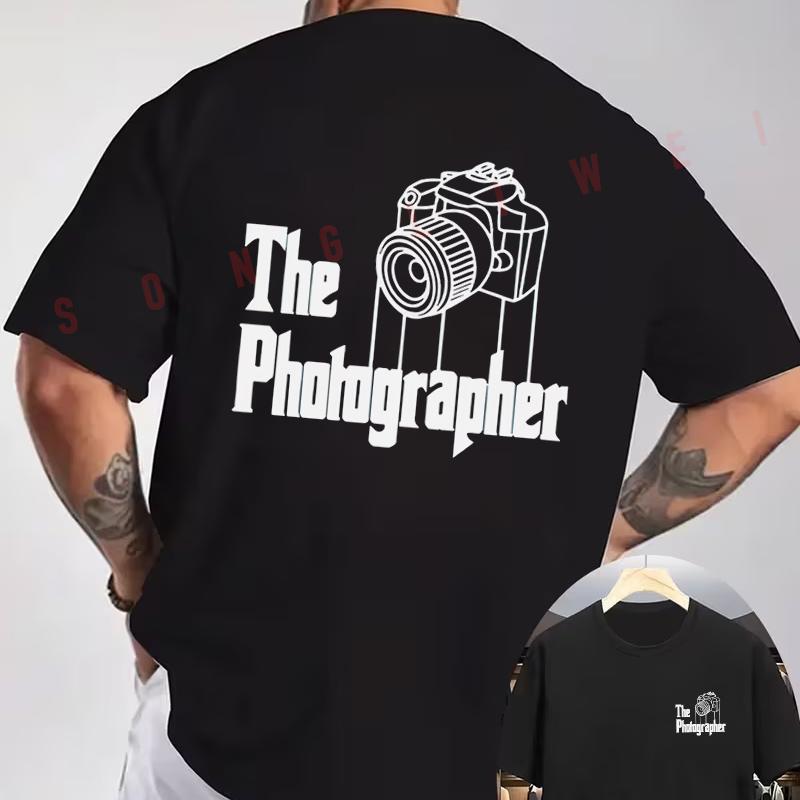 Pographer Camera Graphic Motorcycle T-Shirt Double-Sided Print Men's Short Sleeve Round Neck C