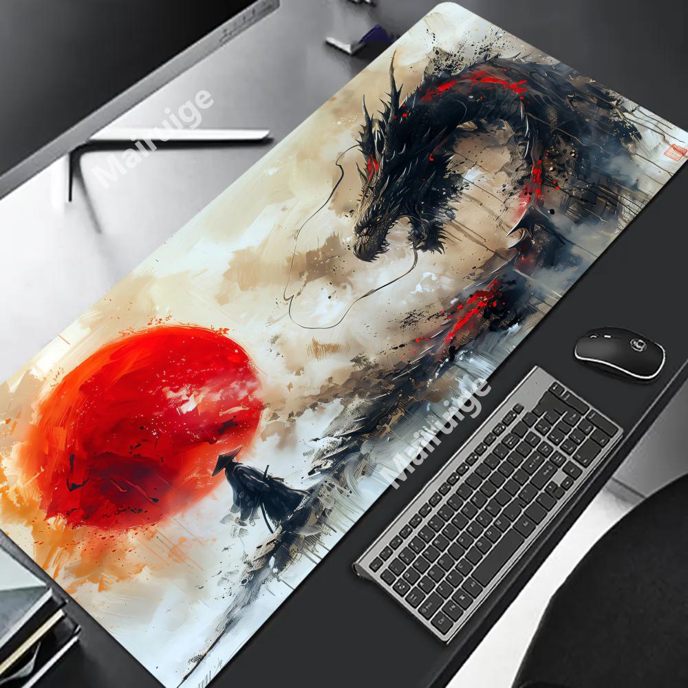 Samurai and Dragon Mouse Pad Large Computer Office Game Table Mats XXL Rubber Anti-slip Gaming Keyboard Mousepads Long Desk Pads