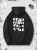 Beige Ed with Text Print Pockets 250G Heavyweight Pullover with Pocket Adjustable Drawstring for Unisex Warm Sweatshirt, Cozy Four