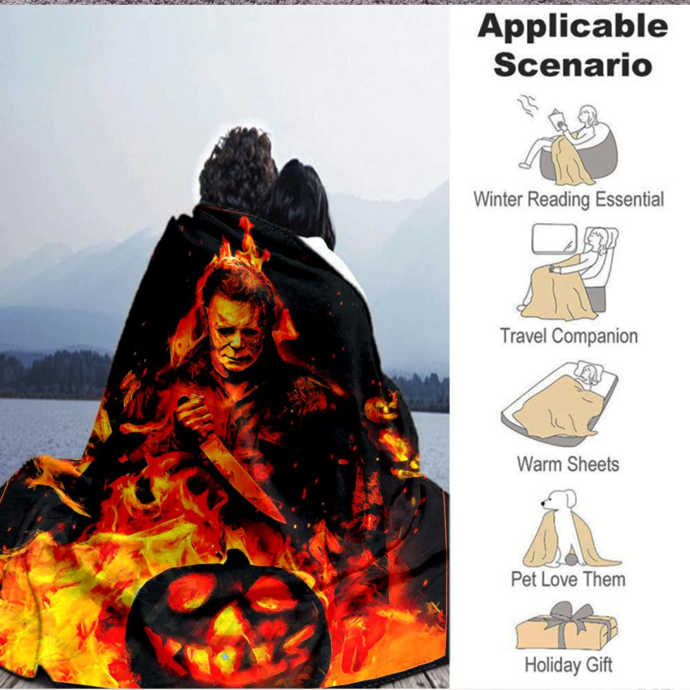 1Pc Halloween Horror Icon Flannel Blanket, Soft And Comfortable, Casual Warm, Camping Travel, Christmas, Halloween Xmas Gift L1544