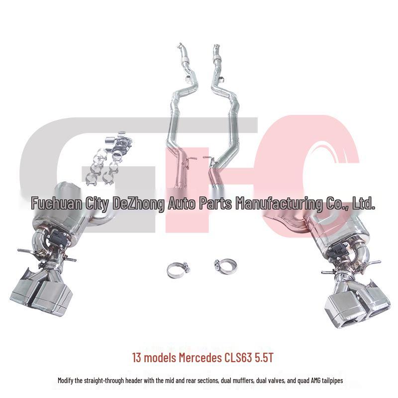 Mercedes CLS63 5.5T AMG GFC Straight-Through Header with Dual-Valve Muffler and Quad Exhaust Tips.
