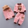 3Pcs Thicken Outfits Baby Boys and Girls Clothing Suit Fleece Children Hooded Outerwear Tops Pants Kids Toddler Warm Costume Set