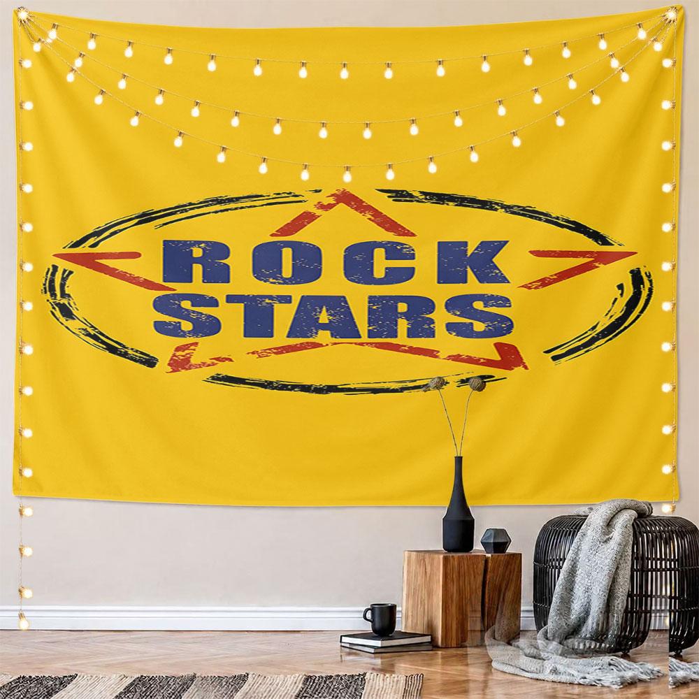 Rock Stars Grunge Yellow Tapestry Pattern Wall Hanging Tapestry Decorative Tapestry Home Decor for Bedroom and Living Room