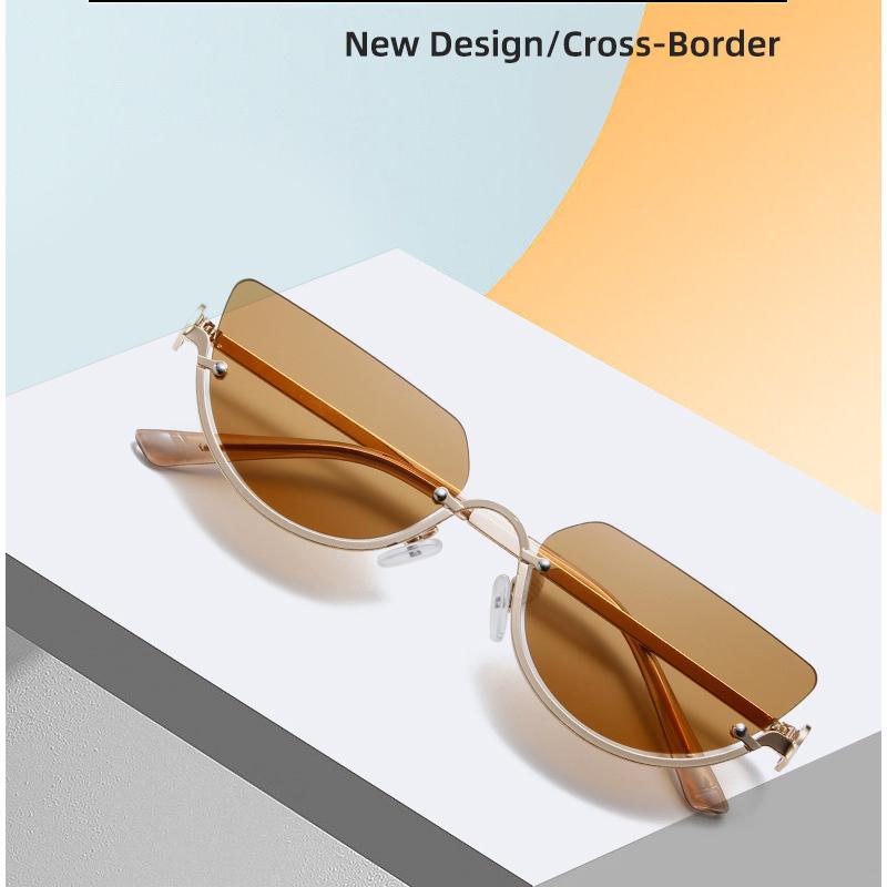 New Metal Half Cat Eye Sunglasses Women Decorative Eyewear Holiday Outdoor Trendy Fashionable Sun Glasses Uv400