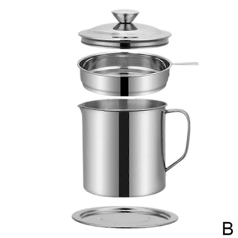 1.3L Stainless Steel Oil Strainer Pot with Lid Oil Storage Can Container