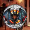 2D Flat Retro Halloween Acrylic Round Dream Catcher Pendant - Bat/crow/black Cat Pattern Window Decoration, Indoor and Outdoor Horror Home Decoration