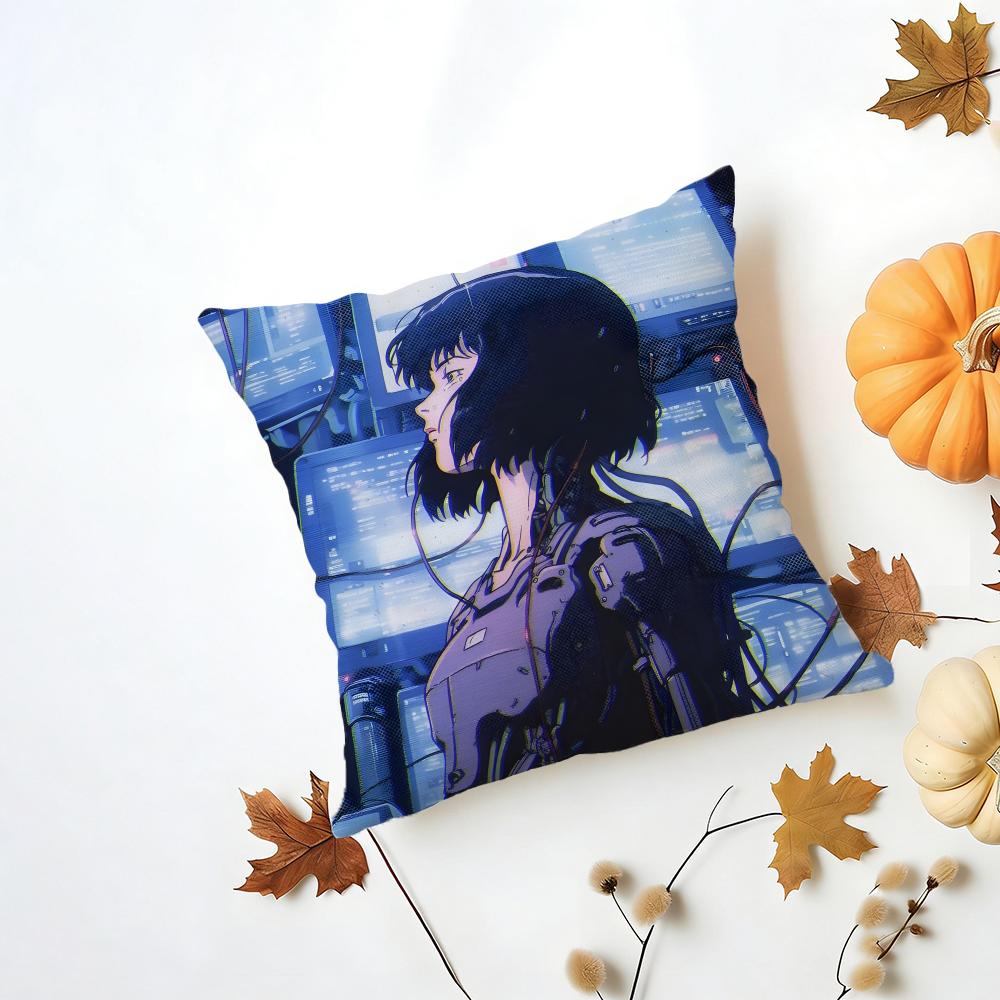 GGhost in the Shell Cushion Cover Washable Linen Pillowcase Soft for Daily Sofa Bed Home Room Decor