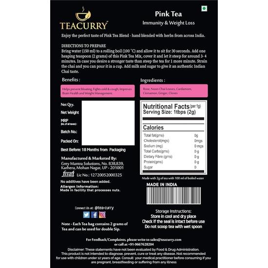 TEACURRY Noon Chai (100 Grams) - Pink Tea Helps with Immunity, Weight Management - 100% Natural