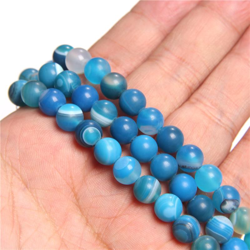 6 8 10 MM Matte Natural Stone Beads Polished Blue Stripes Agates Stone Beads Diy Spacer loose Beads for Jewelry Making bracelet