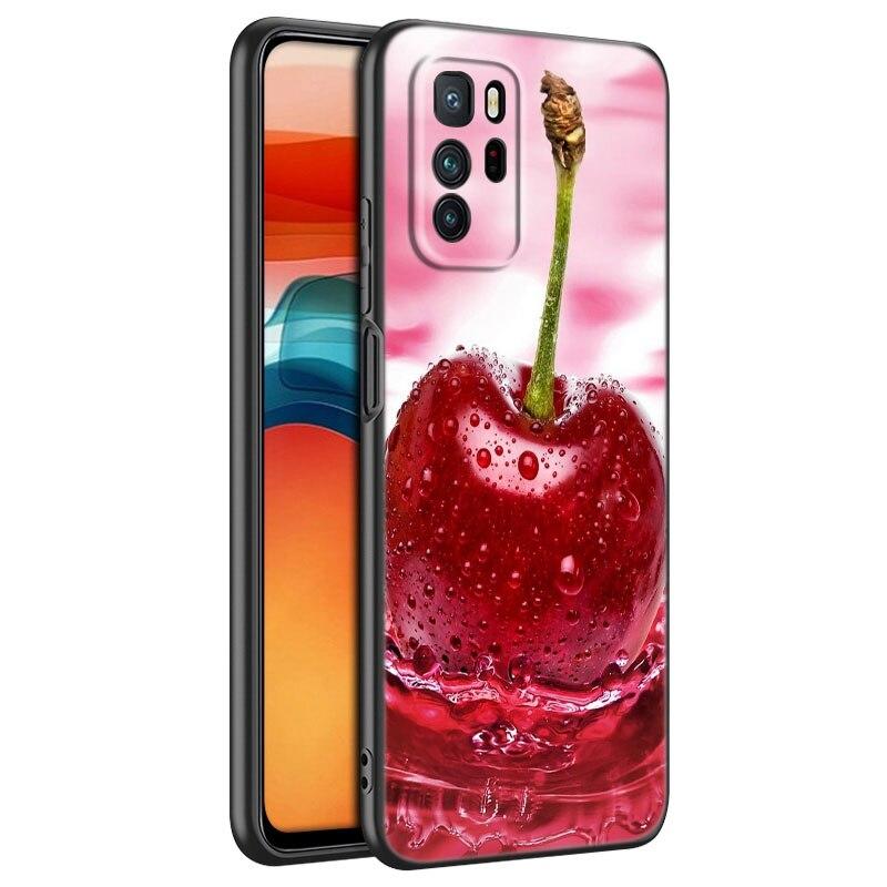 Летний чехол для телефона с фруктовой вишней для Xiaomi Redmi Note 10 9 Pro Max 10S 10T 9A 9C 9S 9T 8A 8T 8 7 Pro, мягкий черный чехол из ТПУ