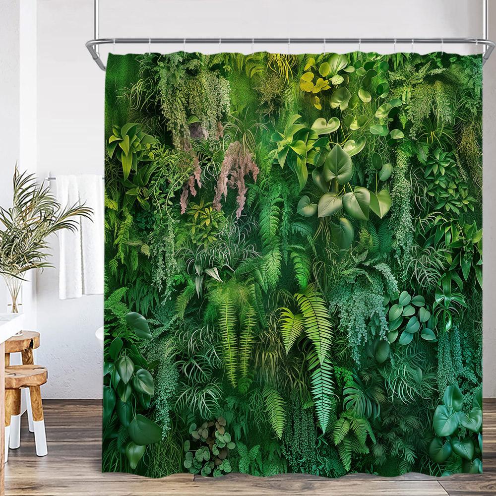Natural Landscape Waterfall Forest Shower Curtain Scenery Green Leaves Plants Bathroom Decor Polyester Bath Curtain for Home