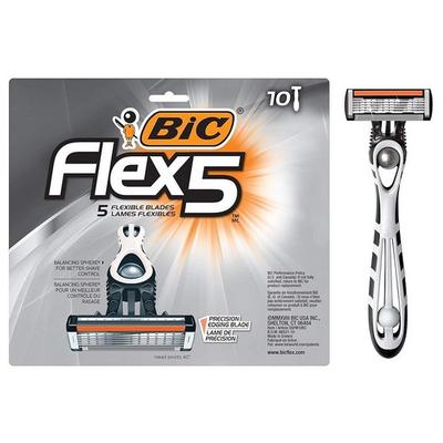 Одноразовая бритва BIC Flex 5 Titanium с 5 лезвиями для бритья чувствительной кожи, обеспечивающая мягкое, комфортное и гладкое бритье. Набор из 10 бритв.