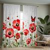 Red Poppy Curtains 2pcs – Realistic Flower & Butterfly Print, Romantic Garden Decor for Living Room and Bedroom