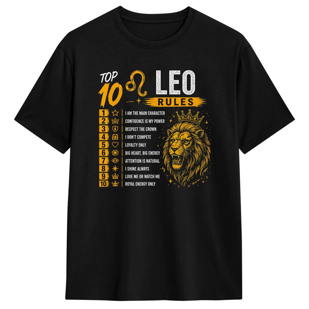 Leo Zodiac Birthday Gift Top 10 Rules Of Leo Gift Funny  TShirts Funny Tees Short Sleeve Round Neck T-Shirts Pure Cotton Tops