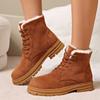 Lucyever Зимние Толстые Плюшевые Ботильоны Женские 2024 Сохраняют Тепло Искусственная Замша Зимние Ботинки Женские Ретро На Шнуровке Короткие Ботильоны Mujer 42