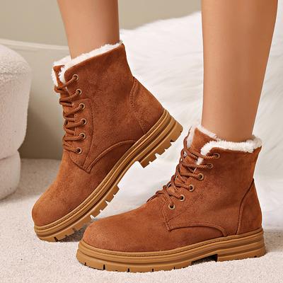 Lucyever Зимние Толстые Плюшевые Ботильоны Женские 2024 Сохраняют Тепло Искусственная Замша Зимние Ботинки Женские Ретро На Шнуровке Короткие Ботильоны Mujer 42