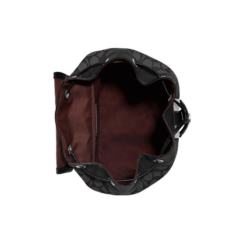 COACH Dempsey 26 Classic Presbyopia Drawstring Snap Closure Fabric and Pebbled Leather Backpack Backpack Medium Women's Black