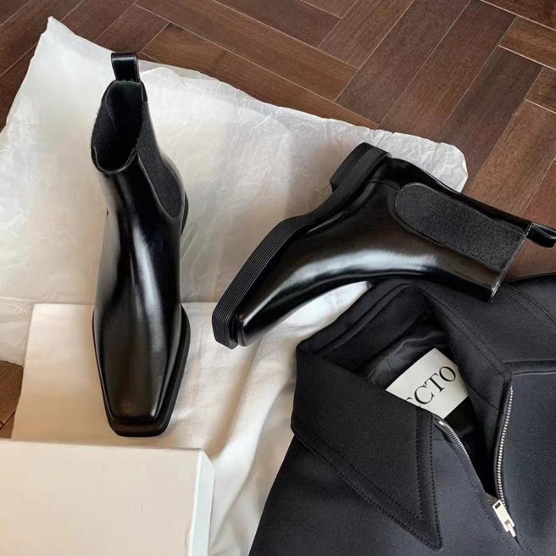 Женские ботинки челси из коровьей кожи с квадратным носком на платформе, кожаные ботинки мартин на толстом каблуке, короткие ботинки, облегающие ботинки