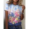 3D Printed Vintage Flower T Shirt For Women Colorful Graphic T-Shirts Summer Harajuku Loose Tees Round Neck Tops Short Sleeves