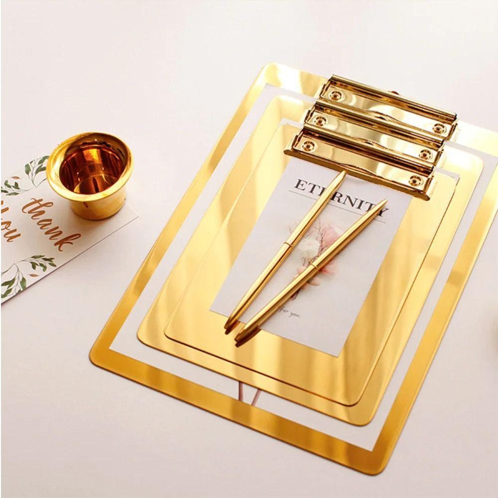 Stainless Steel Paper Organizer Golden File Folder Menu Paper Holder Writing Clipboard  Office
